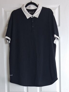 BYLT Drop Cut Black Short Sleeve Polo Shirt